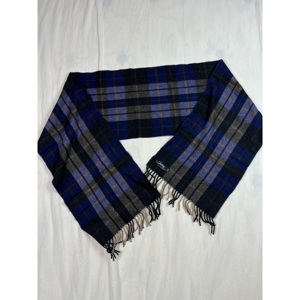 Chelsey‎ by Joseph 100% Cashmere Scarf Blue Plaid Made in Germany Fringe Trim